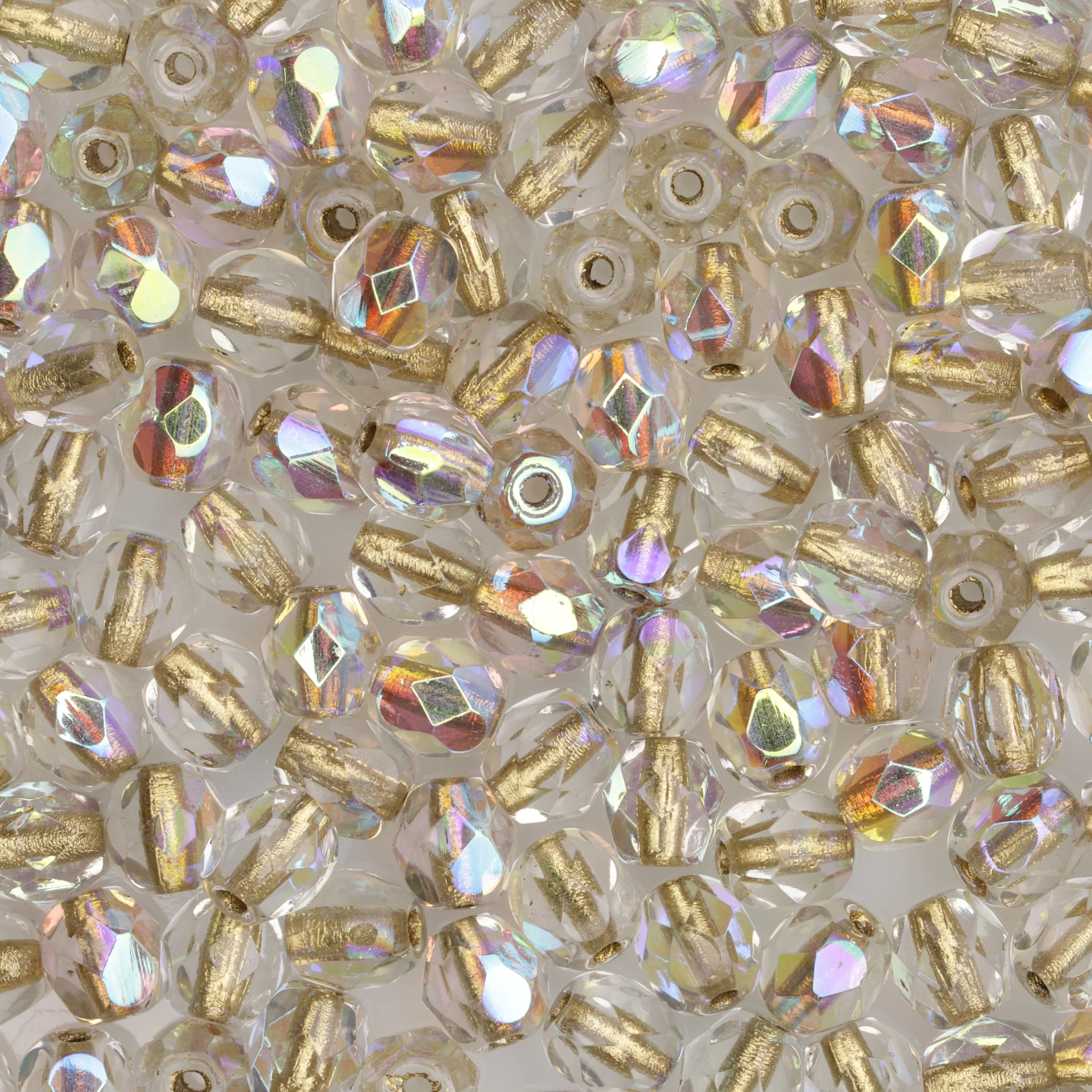 Bead, Czech firepolish, 4mm faceted round goldlined, CRYSTAL
