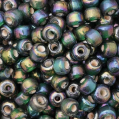 Glass Crow Bead - 9mm - Transparent Iris Green