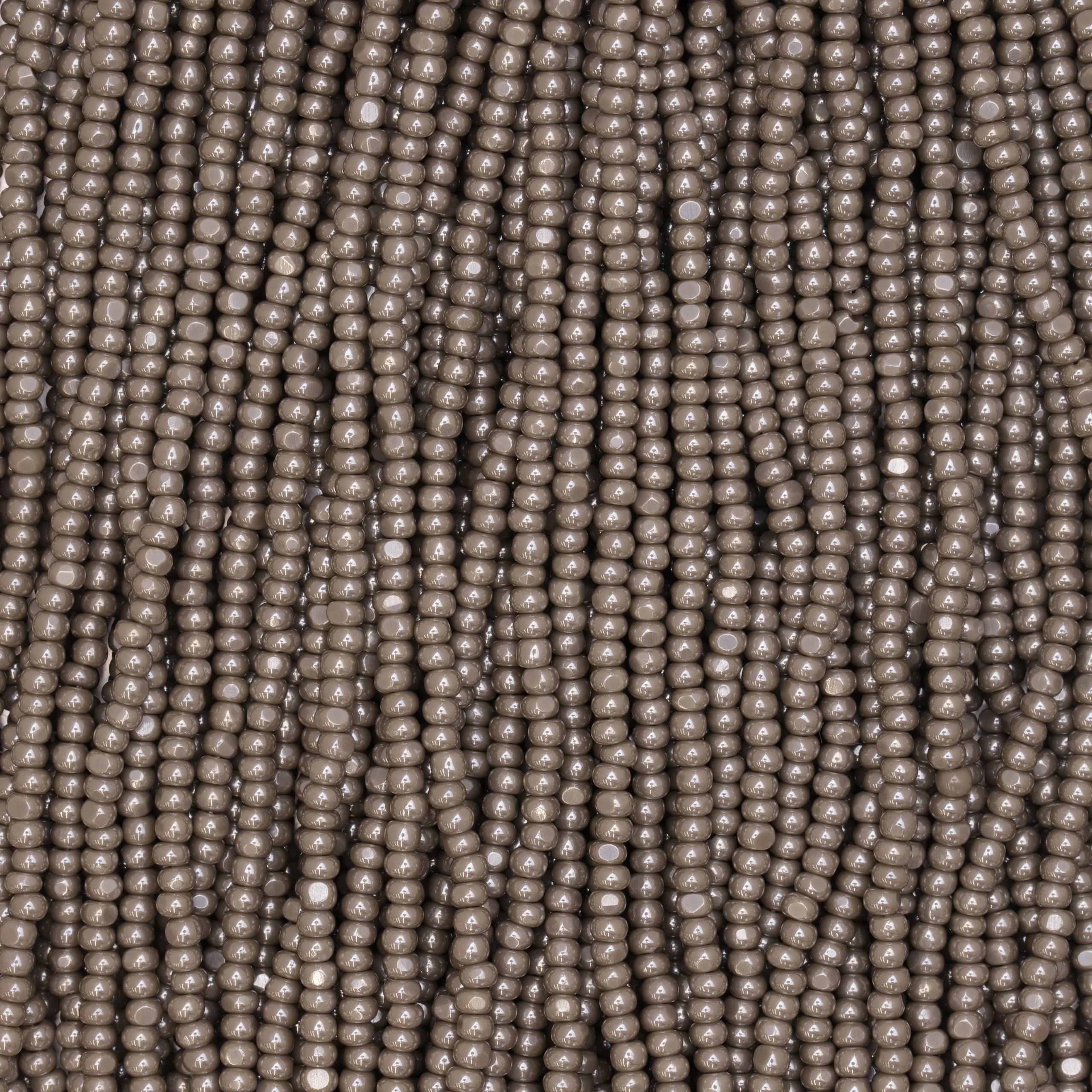 Czech Seed Beads, 11/0, Charlotte – Opaque Luster Grey (strung)