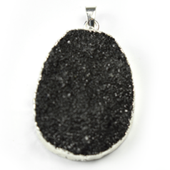 Pendant, Druzy Agate Natural, Black Diamond color with Sterling Silver - approx. 35x30mm