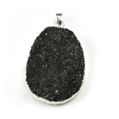 Pendant, Druzy Agate Natural, Black Diamond color with Sterling Silver - approx. 30x25mm