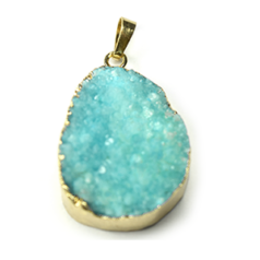 Pendant, Druzy Agate Natural, Turquoise color with Sterling Silver Gold Finish - approx. 30x25mm