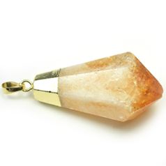 Pendant, Citrine Gemstone, Hand Cut,  24x49mm with Gold Plated Top and Bail