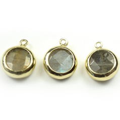 Round Gemstone Pendant in Labradorite, 10mm, plated in Gold