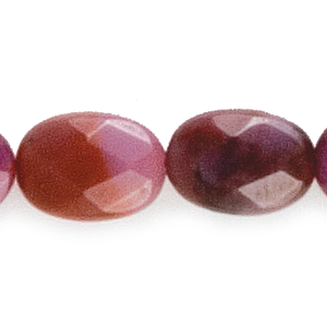 Bead, Red Flower Agate is a Natural Gemstone, 10x14mm Flat Oval Faceted. Sold per 16-inch Strand