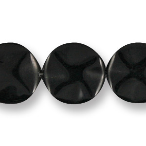 Bead, Black Porcelain is Ceramic Material made Stone, 20mm Flat Disc Wave. Sold per 16-inch Strand