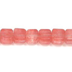 Bead, Cherry Quartz is a glass, 8mm Cube Square Cut. Sold per 16-inch Strand