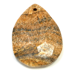 Pendant, Picture Jasper, 35x45mm Faceted Teardrop