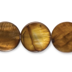 Bead, River Shell,  25mm Flat Coin - Brown Color dyed Shell. Sold per 16-inch Strand