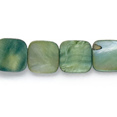Bead, River Shell, 15x15mm Flat Square - Green Color Dyed Shell. Sold per 16-inch Strand
