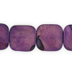 Bead, River Shell, 15x15mm Flat Square - Plum Color Dyed Shell. Sold per 16-inch Strand