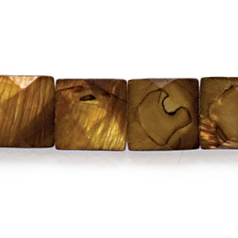 Bead, River Shell, 15x15mm Flat Square Faceted - Brown Color Dyed Shell. Sold per 16-inch Strand