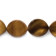 Bead, River Shell, 14x12mm Flat Oval - Brown Color Dyed Shell. Sold per 16-inch Strand