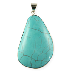 Pendant, Gemstone, Turquoise Coloured, 24 x 32mm Matrix Pendant w/Metal Setting,Various Shapes and Size
