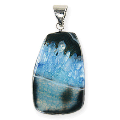 Pendant, Gemstone, Crackled Blue Agate, 24 x 32mm Trapezoid w/Metal Setting, Various Shapes and Sizes