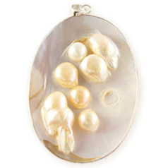 Pendant, Mixed Freshwater Mabe Pearls With Silver Frame, 50-60mm, Cream