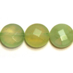 Bead, New Jade is a type of light green Serpentine Stone, 12mm Disc Faceted. Sold per 16-inch Strand