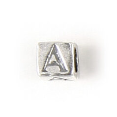 Bead, Bali Silver .925, 5mm, Alphabet Cube Bead: Letter "A" (hole size 3.3mm)