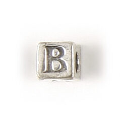 Bead, Bali Silver .925, 5mm, Alphabet Cube Bead: Letter "B" (hole size 3.3mm)