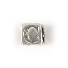 Bead, Bali Silver .925, 5mm, Alphabet Cube Bead: Letter "C" (hole size 3.3mm)