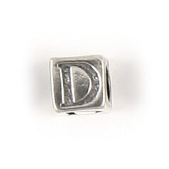 Bead, Bali Silver .925, 5mm, Alphabet Cube Bead: Letter "D" (hole size 3.3mm)