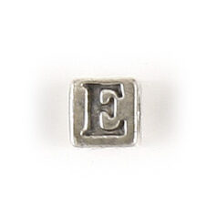 Bead, Bali Silver .925, 5mm, Alphabet Cube Bead: Letter "E" (hole size 3.3mm)