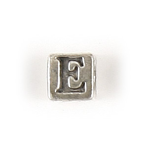Bead, Bali Silver .925, 5mm, Alphabet Cube Bead: Letter "E" (hole size 3.3mm)