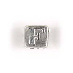 Bead, Bali Silver .925, 5mm, Alphabet Cube Bead: Letter "F" (hole size 3.3mm)