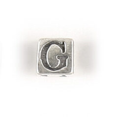 Bead, Bali Silver .925, 5mm, Alphabet Cube Bead: Letter "G" (hole size 3.3mm)