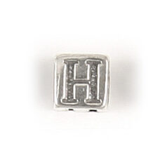 Bead, Bali Silver .925, 5mm, Alphabet Cube Bead: Letter "H" (hole size 3.3mm)