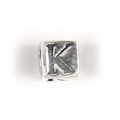 Bead, Bali Silver .925, 5mm, Alphabet Cube Bead: Letter "K" (hole size 3.3mm)