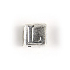 Bead, Bali Silver .925, 5mm, Alphabet Cube Bead: Letter "L" (hole size 3.3mm)