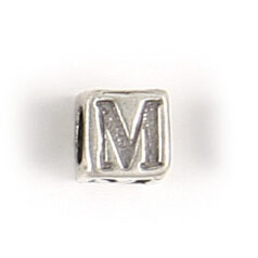 Bead, Bali Silver .925, 5mm, Alphabet Cube Bead: Letter "M" (hole size 3.3mm)