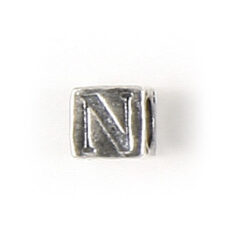 Bead, Bali Silver .925, 5mm, Alphabet Cube Bead: Letter "N" (hole size 3.3mm)
