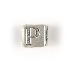 Bead, Bali Silver .925, 5mm, Alphabet Cube Bead: Letter "P" (hole size 3.3mm)