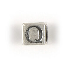 Bead, Bali Silver .925, 5mm, Alphabet Cube Bead: Letter "Q" (hole size 3.3mm)