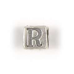 Bead, Bali Silver .925, 5mm, Alphabet Cube Bead: Letter "R" (hole size 3.3mm)