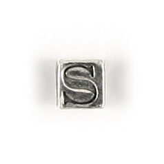 Bead, Bali Silver .925, 5mm, Alphabet Cube Bead: Letter "S" (hole size 3.3mm)