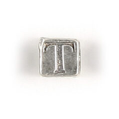Bead, Bali Silver .925, 5mm, Alphabet Cube Bead: Letter "T" (hole size 3.3mm)