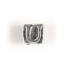 Bead, Bali Silver .925, 5mm, Alphabet Cube Bead: Letter "U" (hole size 3.3mm)