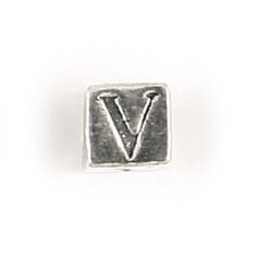 Bead, Bali Silver .925, 5mm, Alphabet Cube Bead: Letter "V" (hole size 3.3mm)