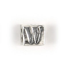 Bead, Bali Silver .925, 5mm, Alphabet Cube Bead: Letter "W" (hole size 3.3mm)