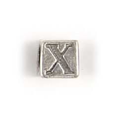 Bead, Bali Silver .925, 5mm, Alphabet Cube Bead: Letter "X" (hole size 3.3mm)