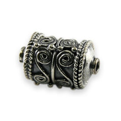 Bead, Bali Silver .925, 13x8mm, Barrel Bead (hole size 1.2mm)