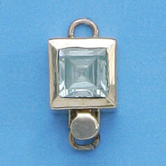 Bali Silver Square Clasp, 19x11mm with Blue Topaz Faceted Gemstone