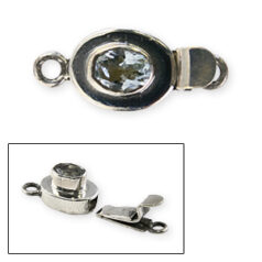 Bali Silver Oval Clasp, 22x10mm with Aquamarine Faceted Gemstone