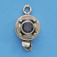 Bali Silver Round Clasp, 21x12mm with Iolite Faceted Gemstone
