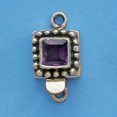 Bali Silver Square Clasp, 20x11mm with Amethyst Faceted Gemstone