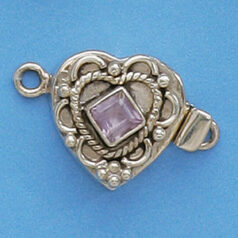 Bali Silver Heart Clasp, 25x16mm with Amethyst Square Gemstone