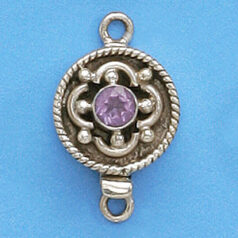 Bali Silver Round Claspl, 25x15mm with Amethyst Faceted Gemstone